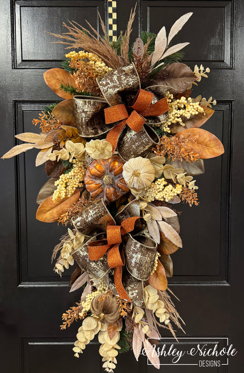 Glitzy Copper Pumpkin Swag