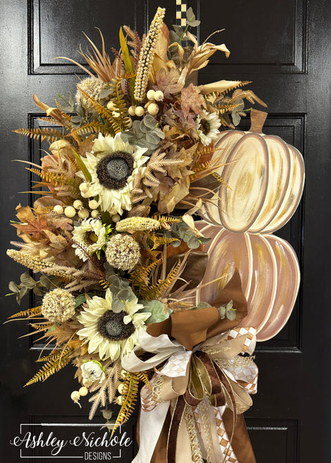 Gold & Creams Pumpkin Stack Wreath