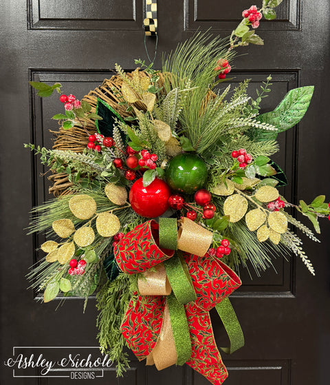 Golden Evergreen Christmas Vine Wrapped Wreath
