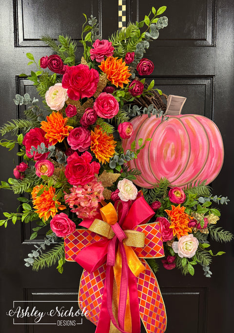 Golden Leaves & Sassy Pink Fall Wreath