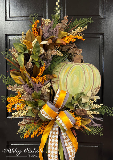 Golden Leaves of Fall Pumpkin Wreath