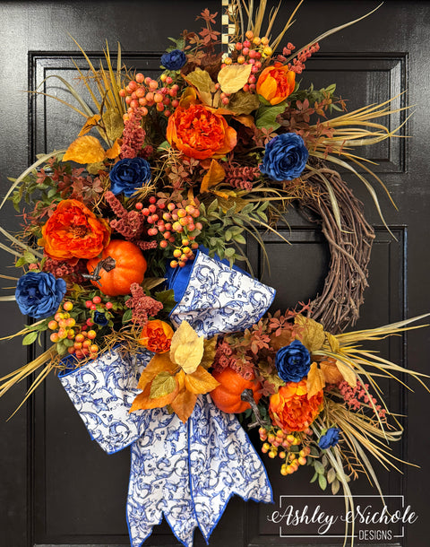 Gorgeous Toile Bow Fall Wreath