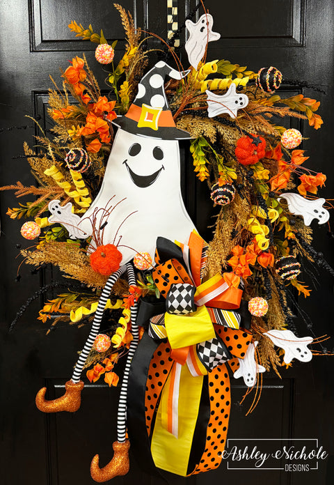 Happy Ghost Halloween Wreath