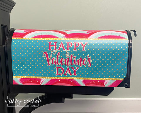 Happy Valentine's Day Mailbox Cover - Turquoise/Golds/Pinks
