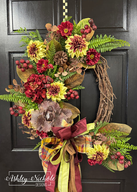 Harvest Magnolia & Hydrangea Wreath