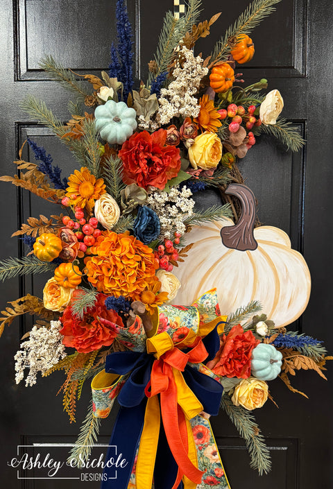 Heirloom CREAM Pumpkin Fall Wreath