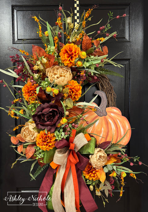 Heirloom ORANGE Pumpkin Fall Wreath