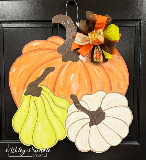 Heirloom Pumpkins Fall Door Hanger - (Orange/Green/Cream)