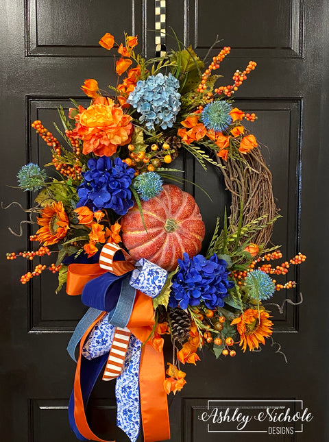 "Hello Fall" Chinoiserie Style Wreath