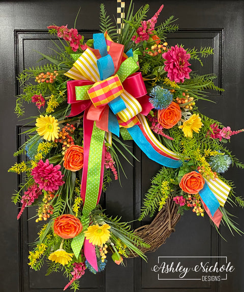 "Hello Spring" Floral Wreath - 24" Oval