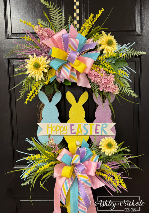 Hoppy Easter Glitter Bunnies Wreath