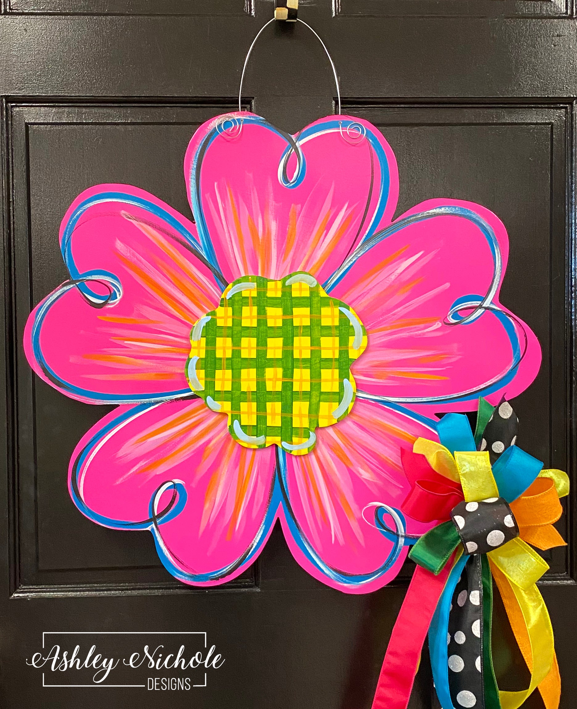 Hot Pink Summer Flower Door Hanger