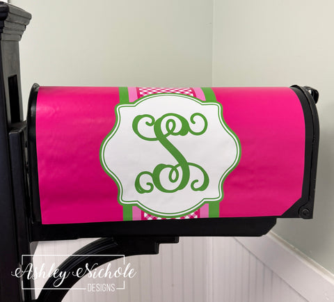 Hot Pink & Lime INITIAL - Magnetic Vinyl Mailbox Cover