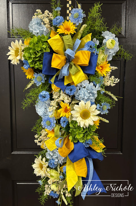 *READY to SHIP* - Hydrangeas & Sunshine Teardrop Swag (OVERSIZED)