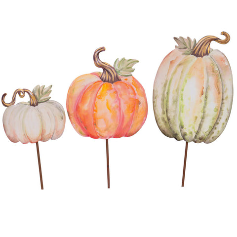 Water Color Pumpkins - Metal Stakes - Set of 3