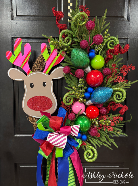 Reindeer - Colorful & Festive - Christmas Wreath