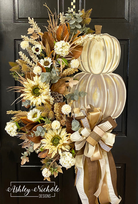 Gold & Creams Pumpkin Stack Wreath