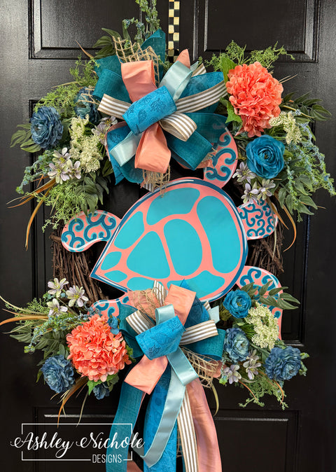 Sea Turtle & Florals Wreath