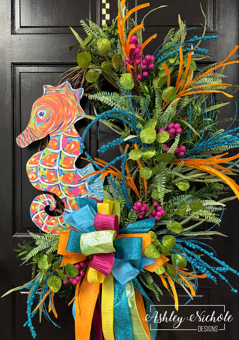 Abstract Colorful Seahorse Wreath
