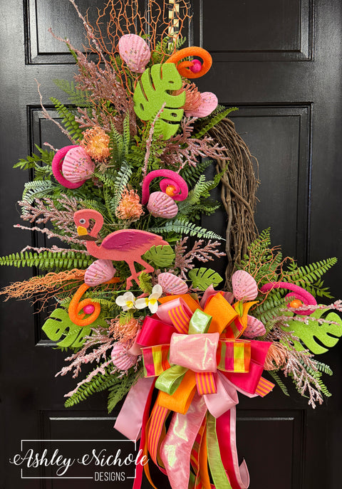 *READY to SHIP* - Tropical Flamingo Oval Wreath