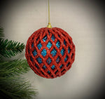 Ornament Ball -  Blue with Red Mesh