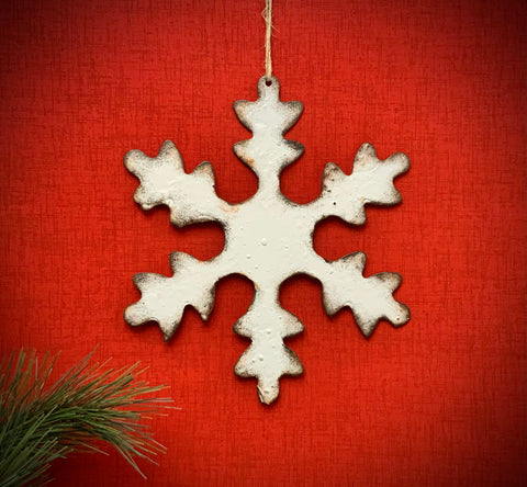 Metal White Snowflake Ornament - Solid Center