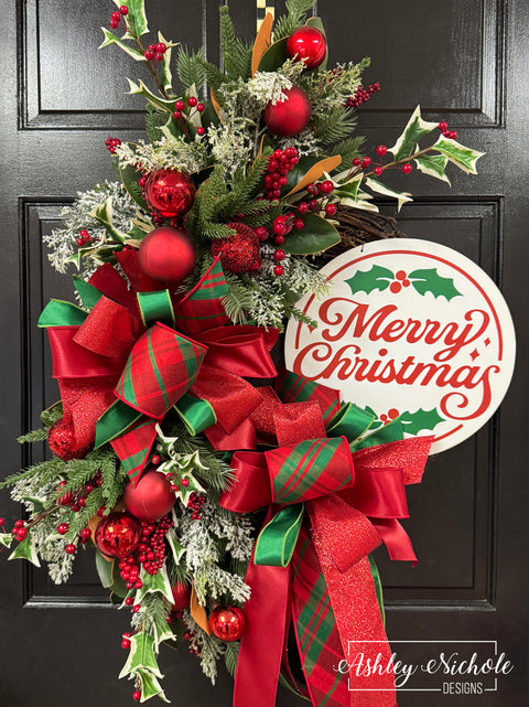 Merry Christmas Traditional Sign Wreath