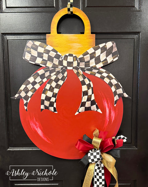Fancy Bow - CHECKERED - 24" Ornament Door Hanger (UV Printed)