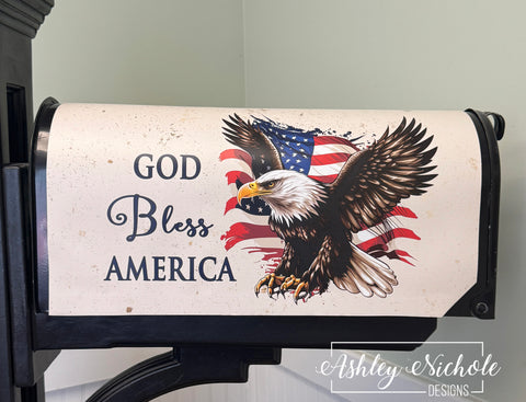 God Bless America (Eagle) - Patriotic - Magnetic Vinyl Mailbox Cover