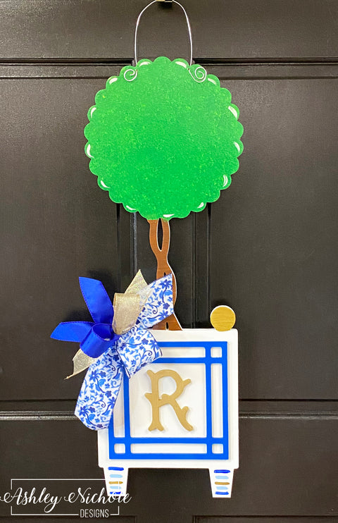 Chinoiserie Inspired Topiary with Braided Stem Topiary Door Hanger