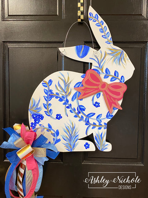 Chinoiserie Inspired Sitting Bunny Door Hanger