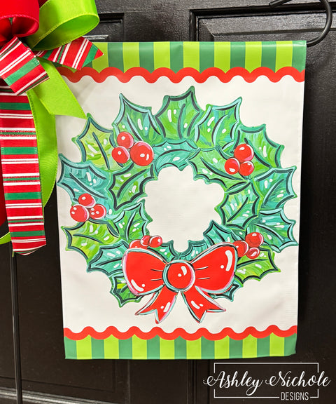 Christmas Holly Wreath- Vinyl Garden Flag