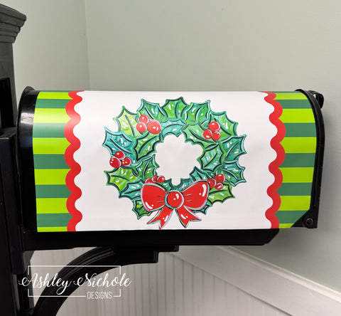 Christmas Holly Wreath - Magnetic Vinyl Mailbox Cover