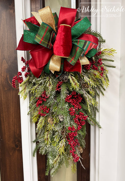 26" Tartan Christmas Teardrop Swag