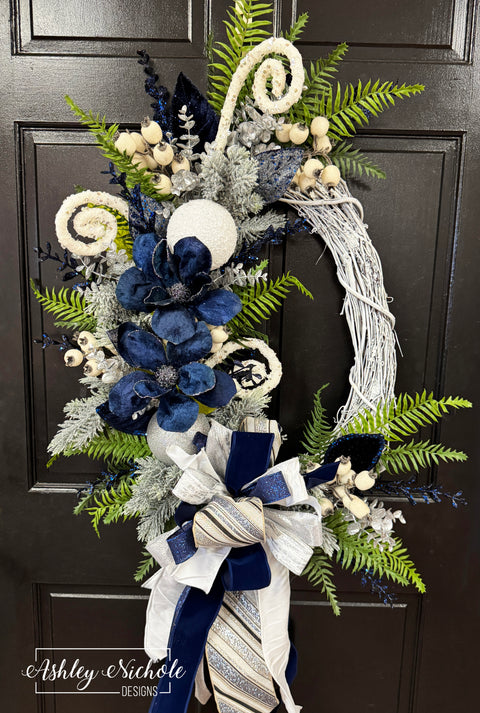 Dreamy Blues of Winter Oval Wreath
