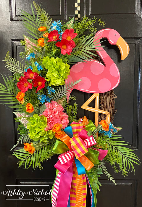 Tropical Flowers & Flamingo Wreath