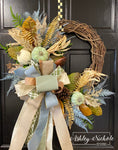 Neutral Tones of Blue & Sage Fall Wreath