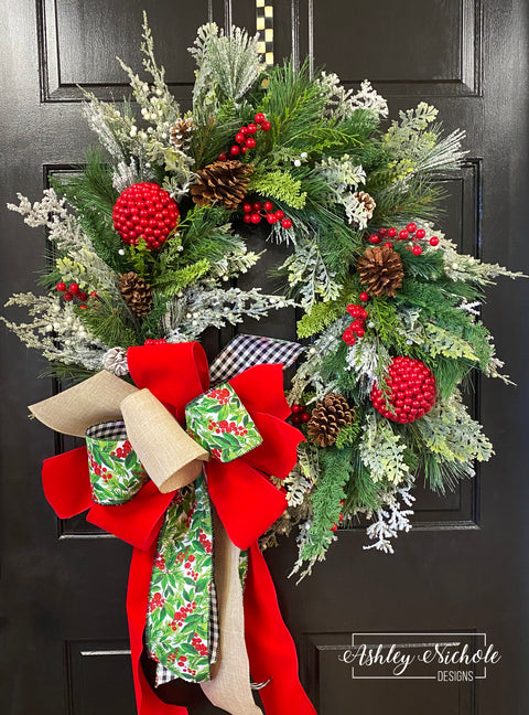 Mixed Winter Greenery & Berry Wreath