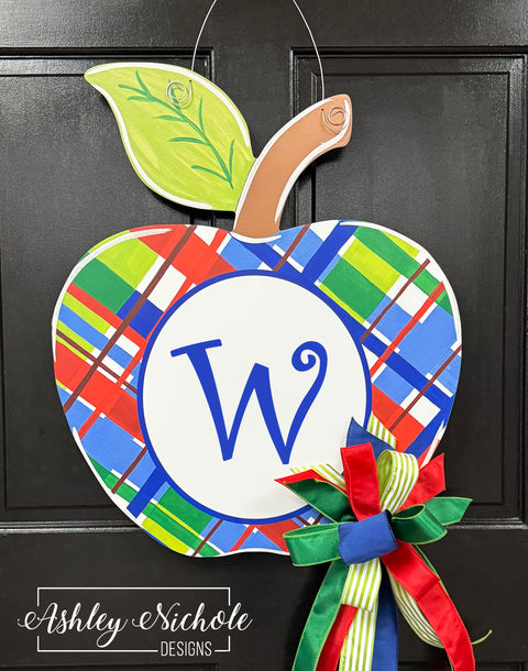 Back-to-School Plaid Apple - Door Hanger (UV Printed)
