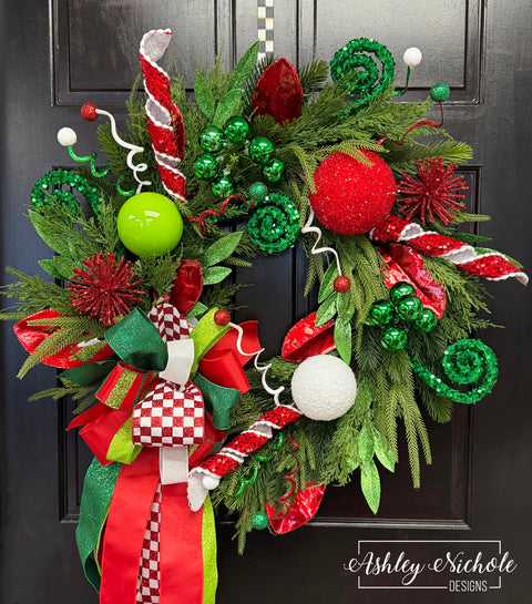 Holly Jolly Checkered Round Christmas Wreath