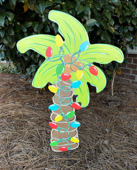 Palm Tree - Christmas - Christmas Corrugated Coroplast Yard Stake