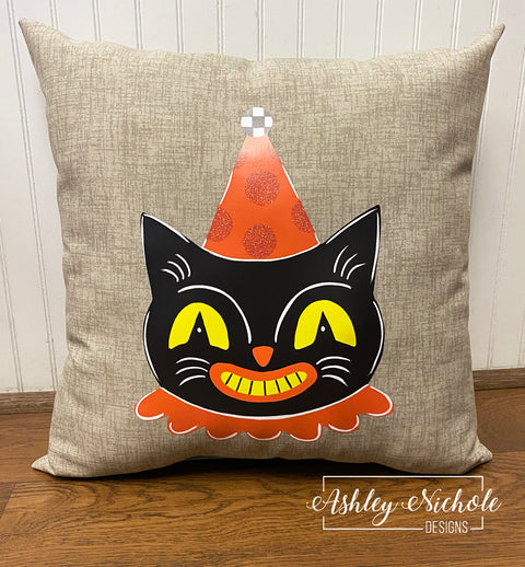 Custom - Retro Scaredy Cat Halloween Pillow