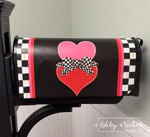 Fancy Bow - CHECKERED - Heart Stack Valentine - Magnetic Vinyl Mailbox Cover