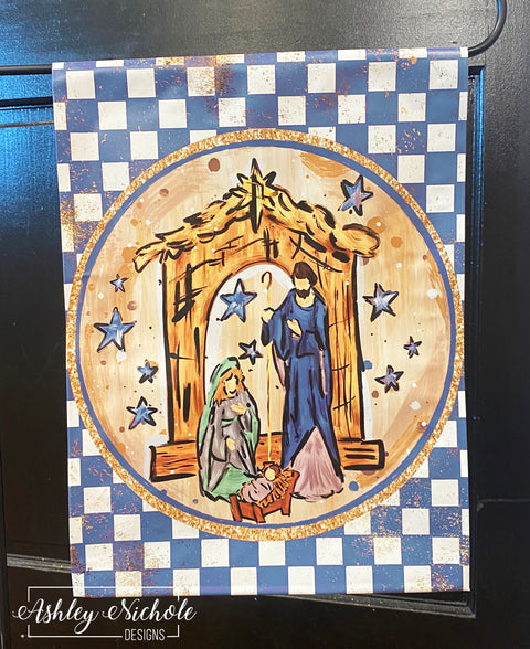 Nativity Scene - Blue & Gold Version - Vinyl Garden Flag