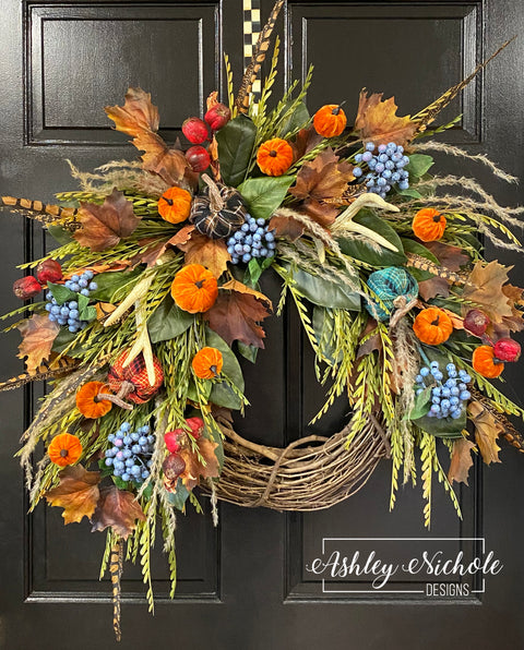 Let's Get Cozy Pumpkin Fall Wreath