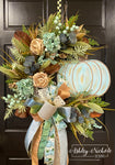 Weathered Blue Pumpkin Fall Wreath