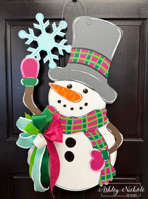 Snowflakes & Plaid Snowman - Door Hanger (UV PRINTED Only)