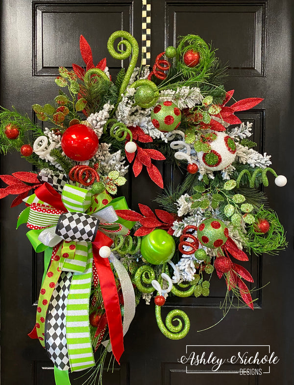 Grinchy & Fun Round Christmas Wreath – AshleyNichole Designs