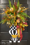 Fall Mix - Black & White Urn - Topiary Door Hanger