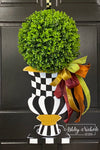 Black & White Urn Topiary Door Hanger - Fall Bow